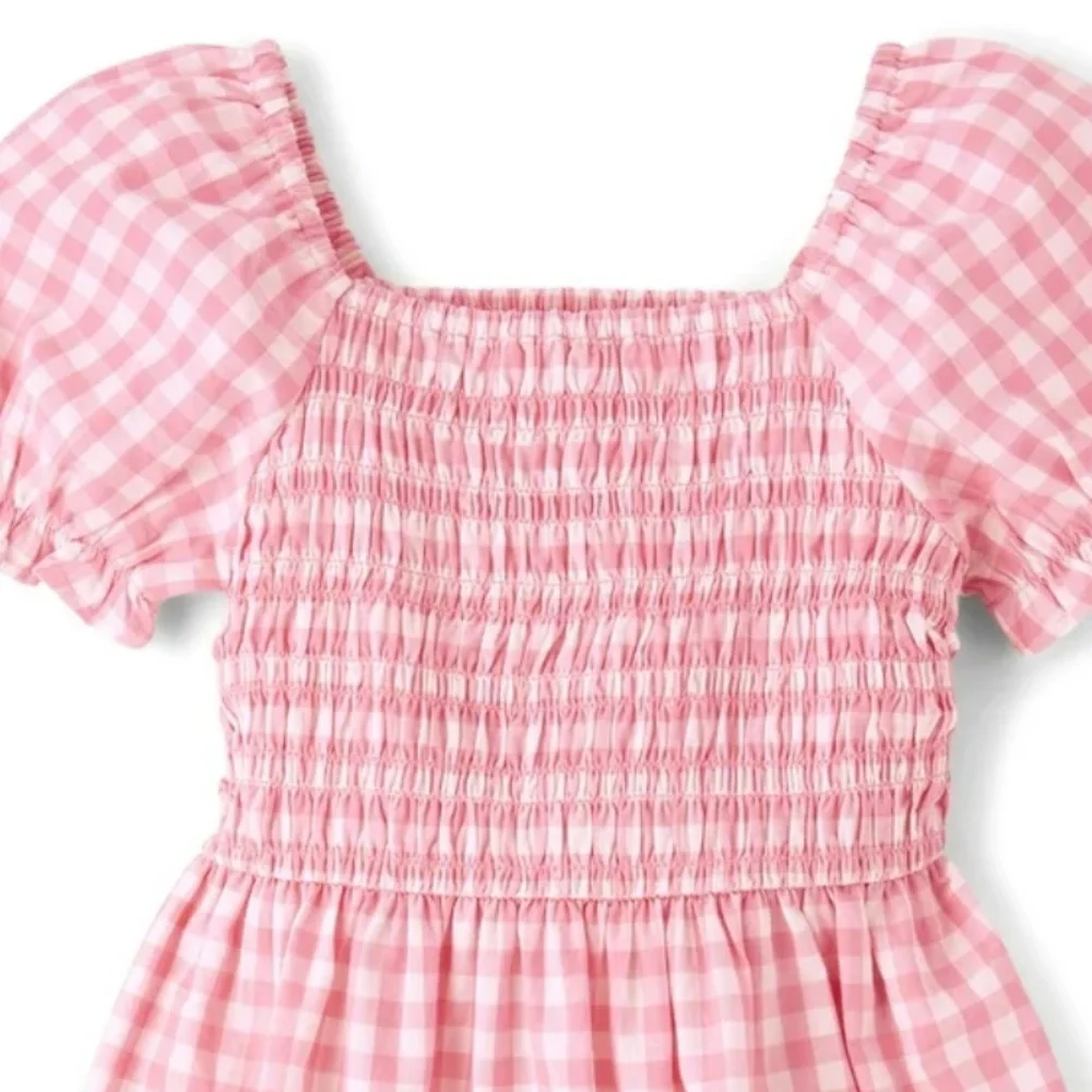 The Children’s Place Girls Pink Check Smocked Dress Size XXL (16) NWT